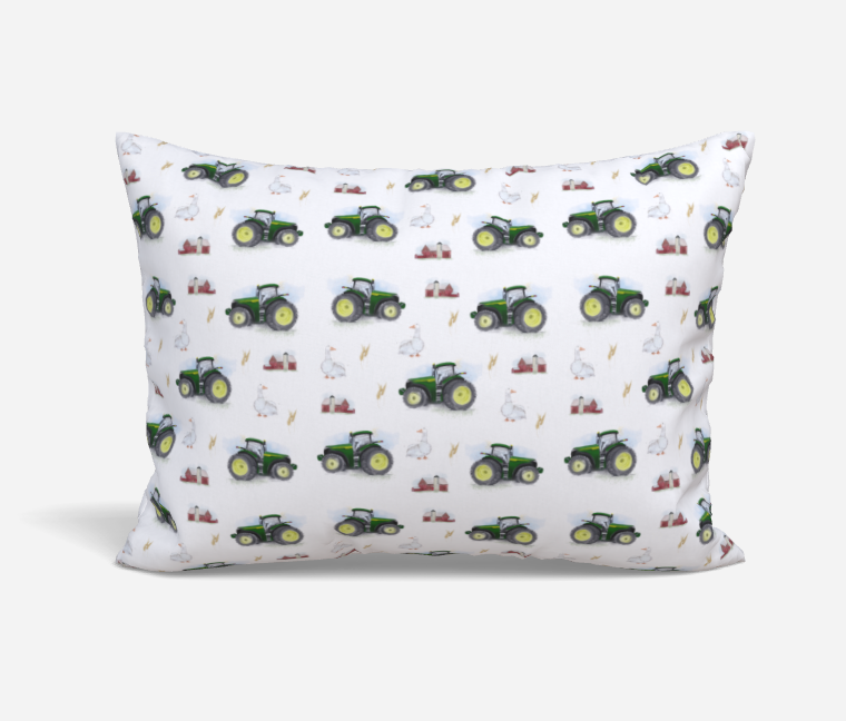 Housse de couette - tracteurs vert - naturel en satin de coton