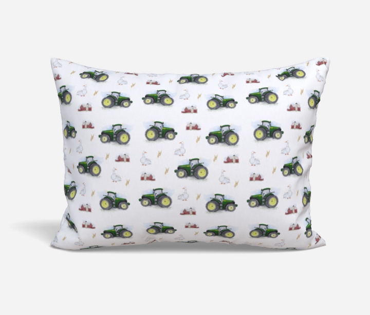 Housse de couette - tracteurs vert - naturel en satin de coton