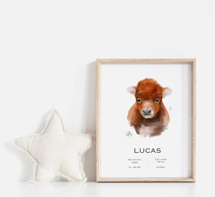 Affiche de naissance - Bébé bison