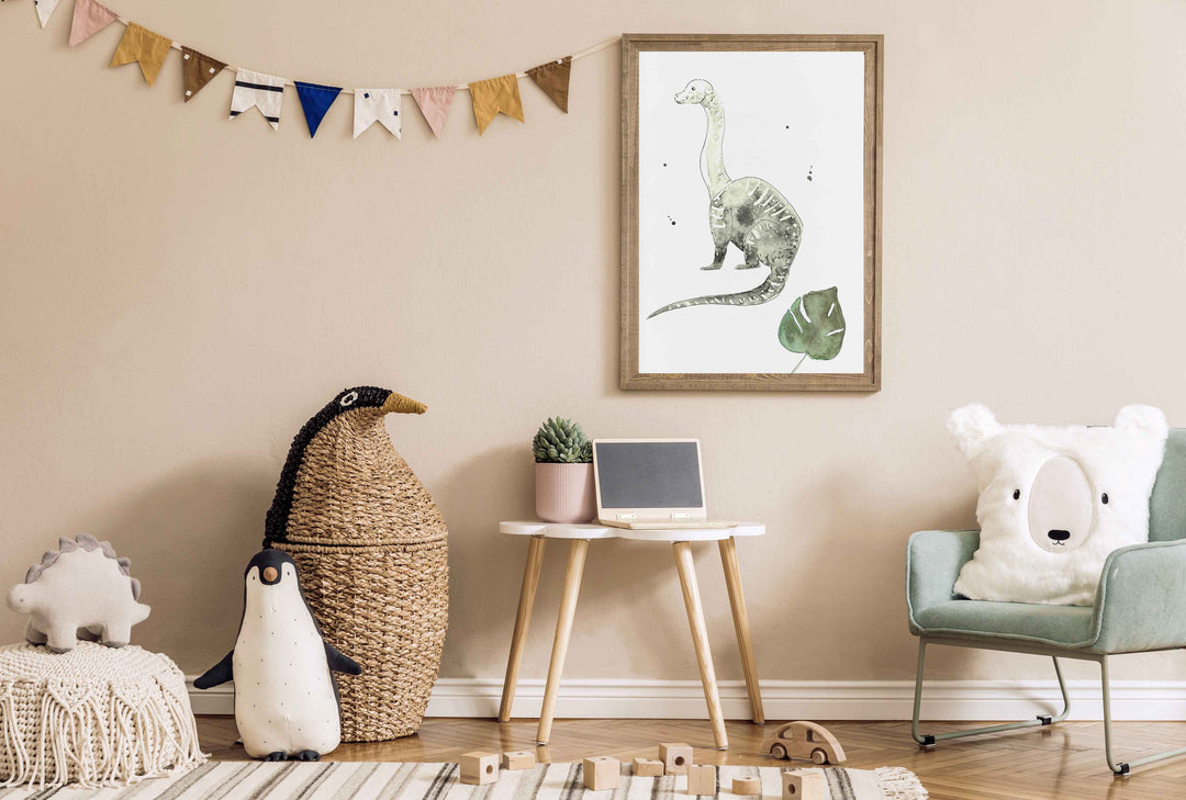 Ensemble 6 illustrations dinosaures et monstera