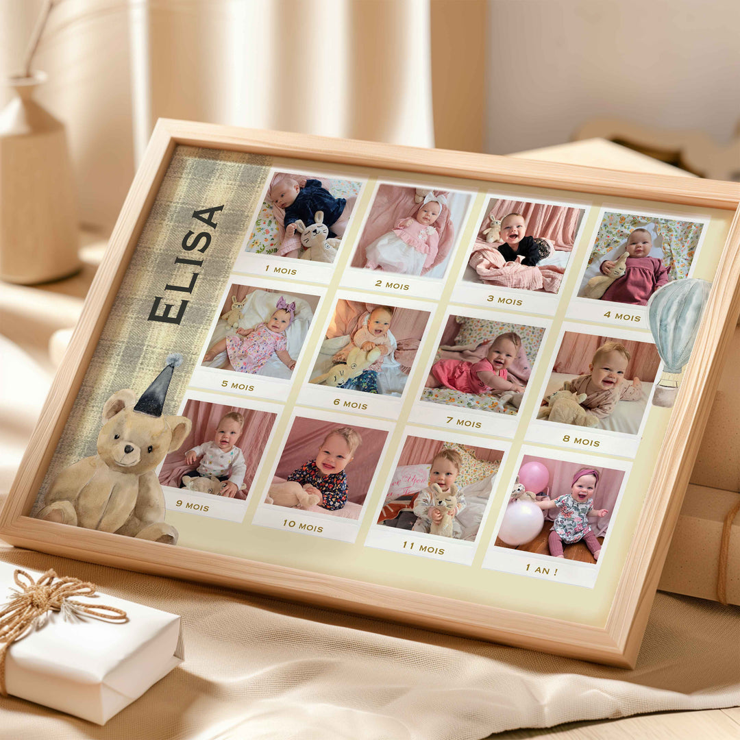 Affiche souvenir des 12 premiers mois de bébé - ourson