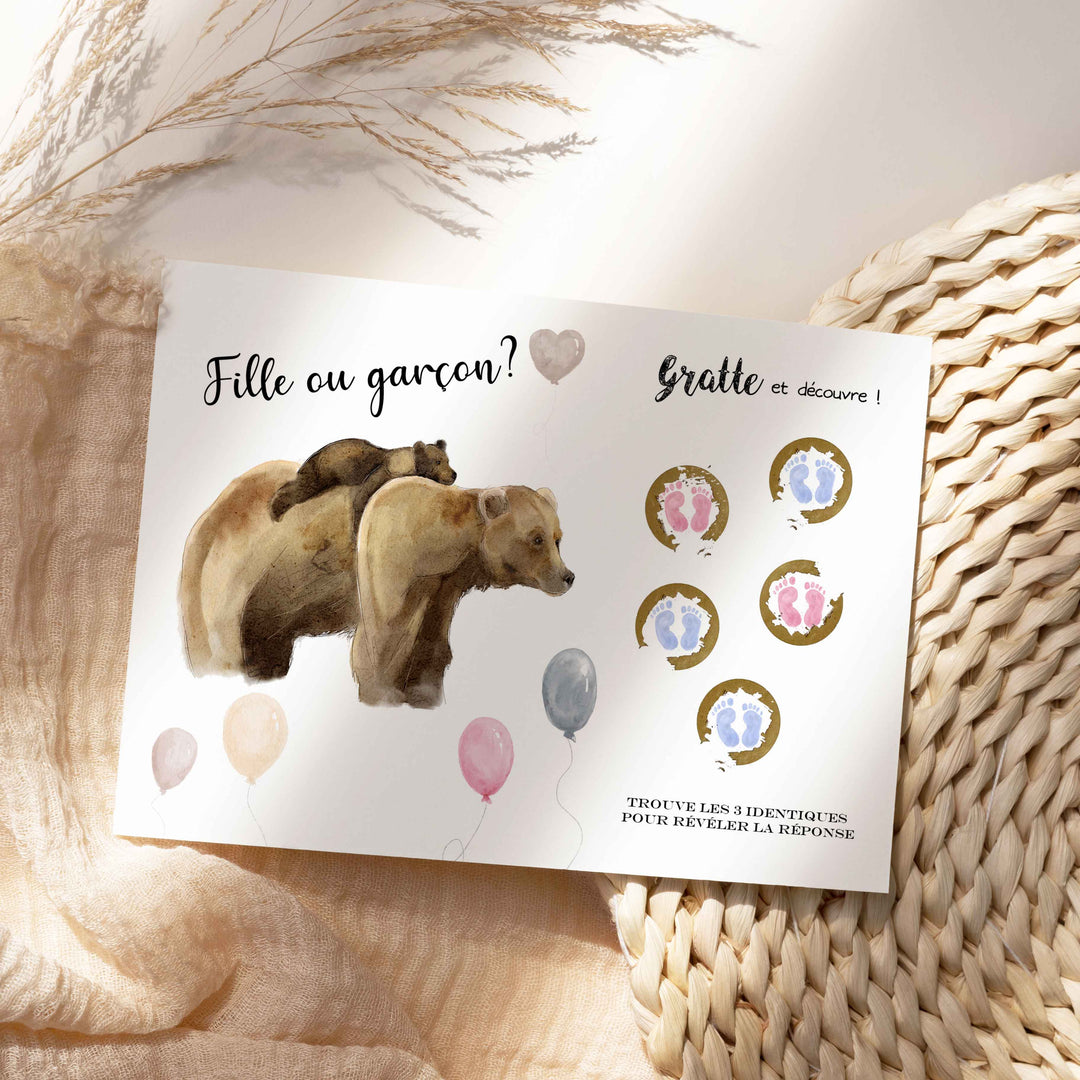 Carte à gratter: Fille ou garçon - jeu révélation de sexe de bébé (petits pieds roses ou bleus)