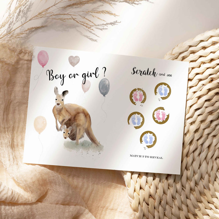 Carte à gratter: Fille ou garçon - jeu révélation de sexe de bébé (petits pieds roses ou bleus)