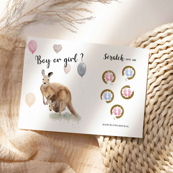 Carte à gratter: Fille ou garçon - jeu révélation de sexe de bébé (petits pieds roses ou bleus)