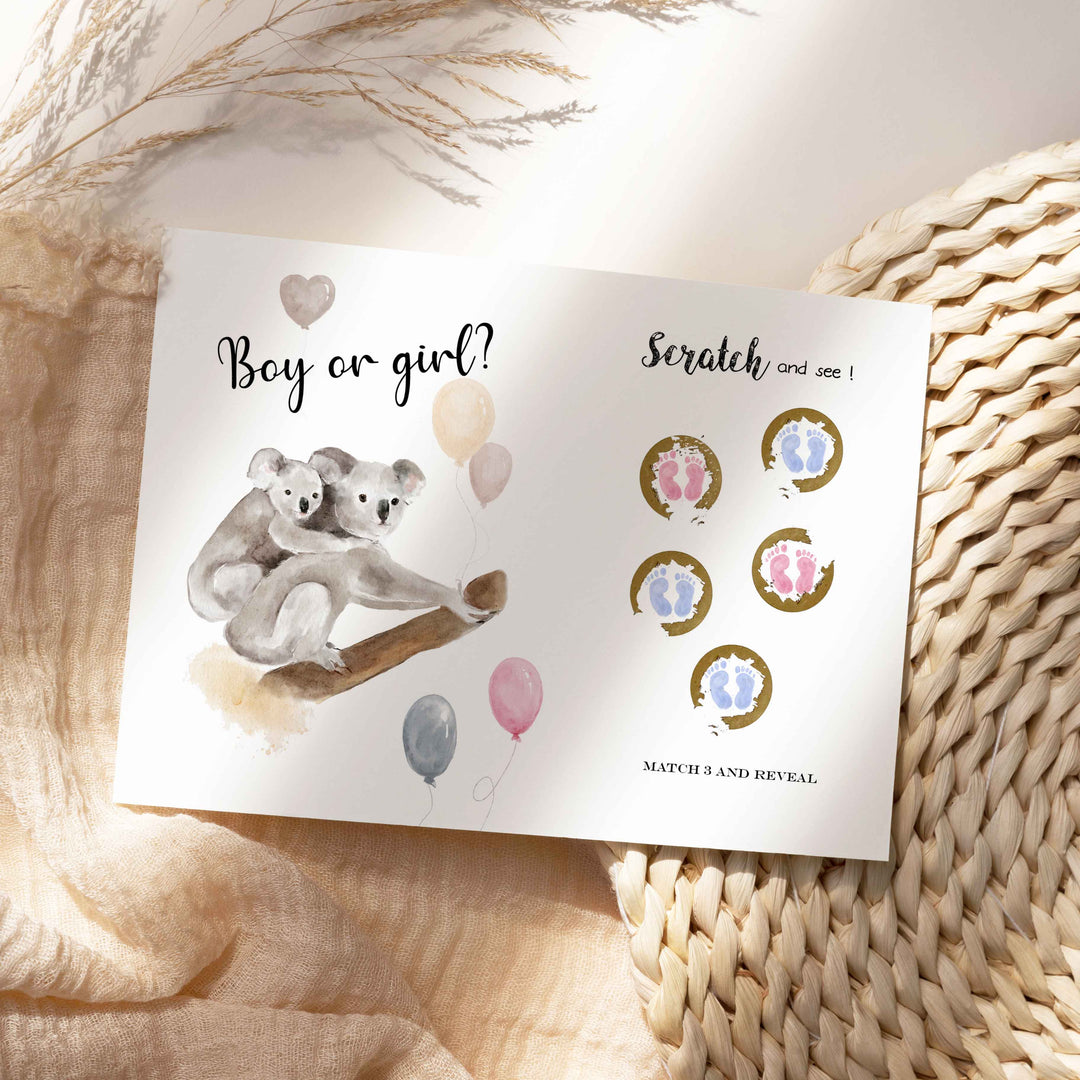 Carte à gratter: Fille ou garçon - jeu révélation de sexe de bébé (petits pieds roses ou bleus)