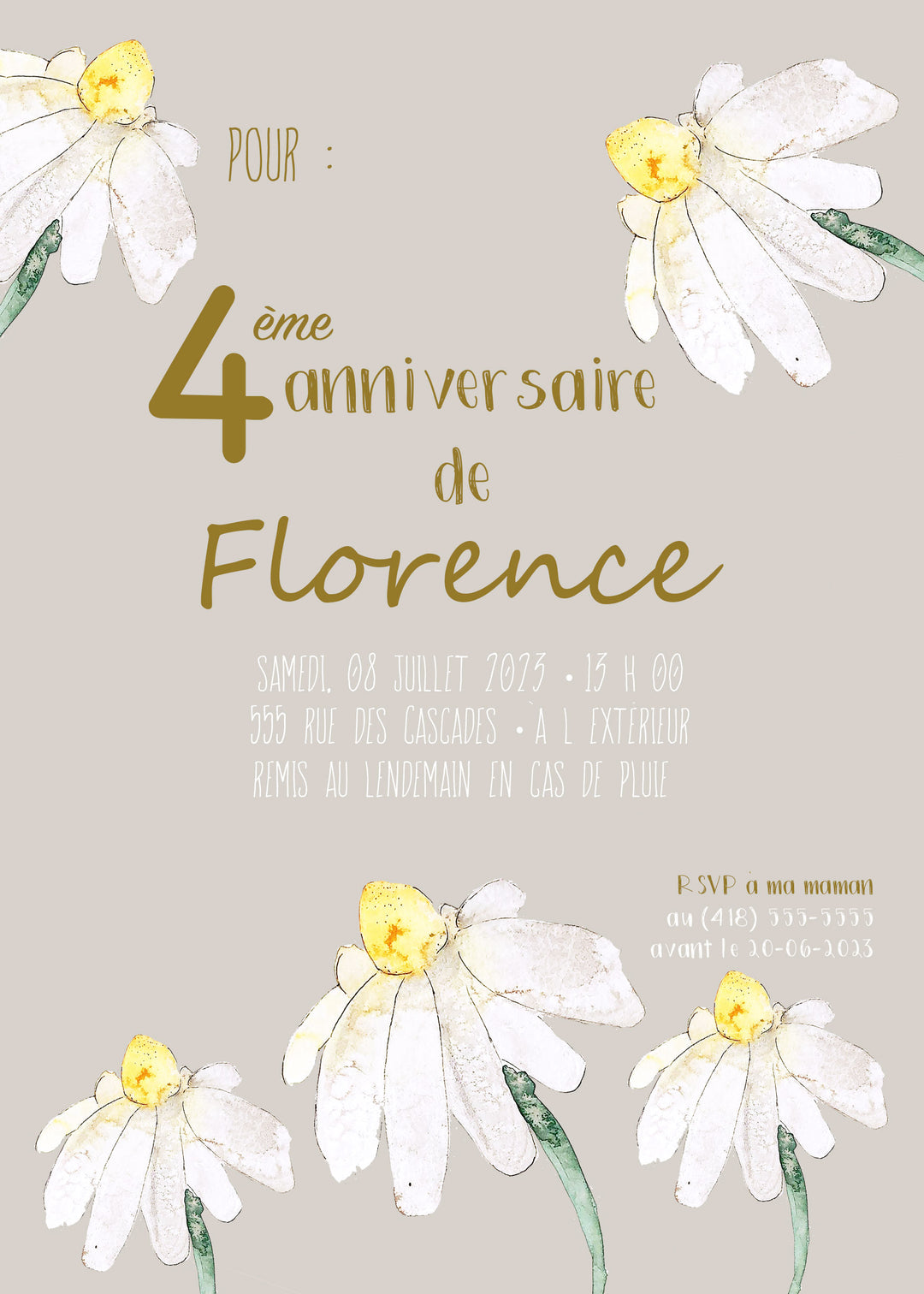 Cartes d'invitation anniversaire marguerites