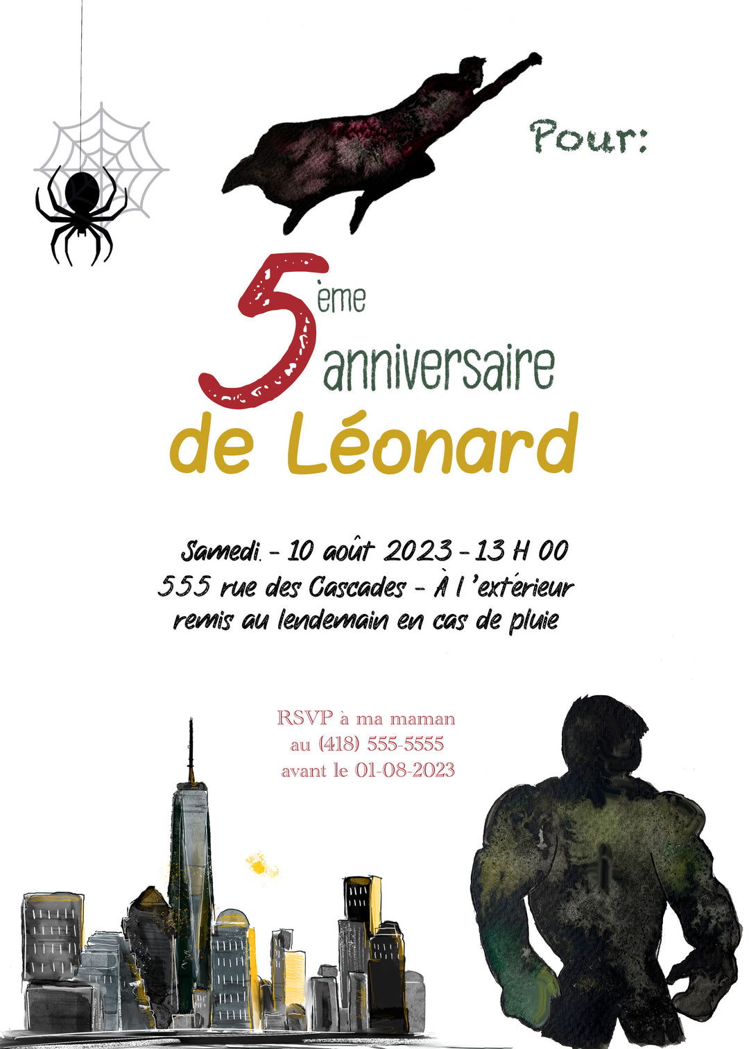 Cartes d'invitation anniversaire super héros