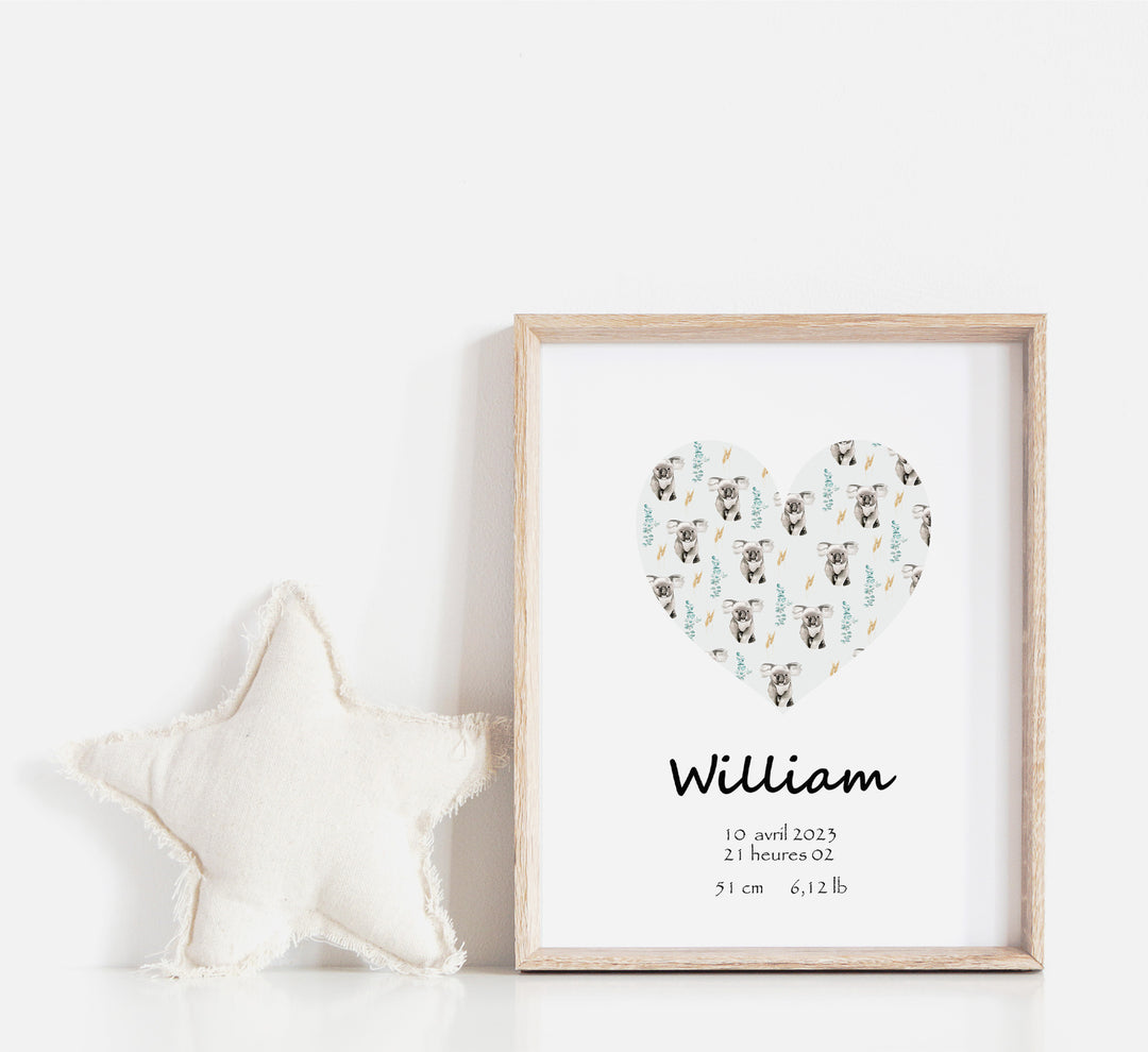 Cœur de Koala - Affiche de naissance illustrée avec pampas et eucalyptus