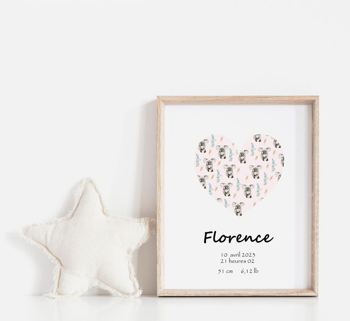 Cœur de Koala - Affiche de naissance illustrée avec pampas et eucalyptus