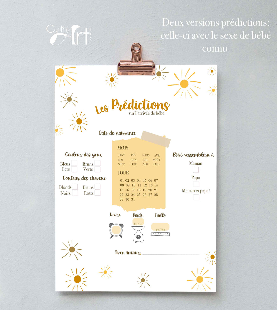 Duo : Cartons les prédictions et souhaits de bébé minis soleils (version numérique seulement)