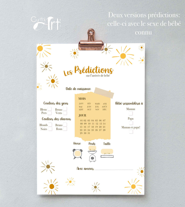 Duo : Cartons les prédictions et souhaits de bébé minis soleils (version numérique seulement)