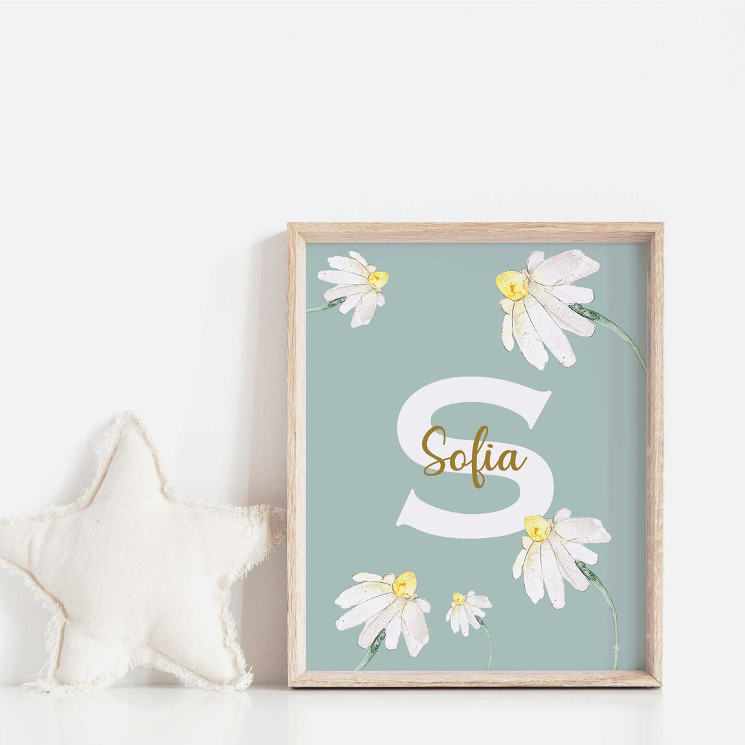 Affiche prénom et initiale - Marguerites