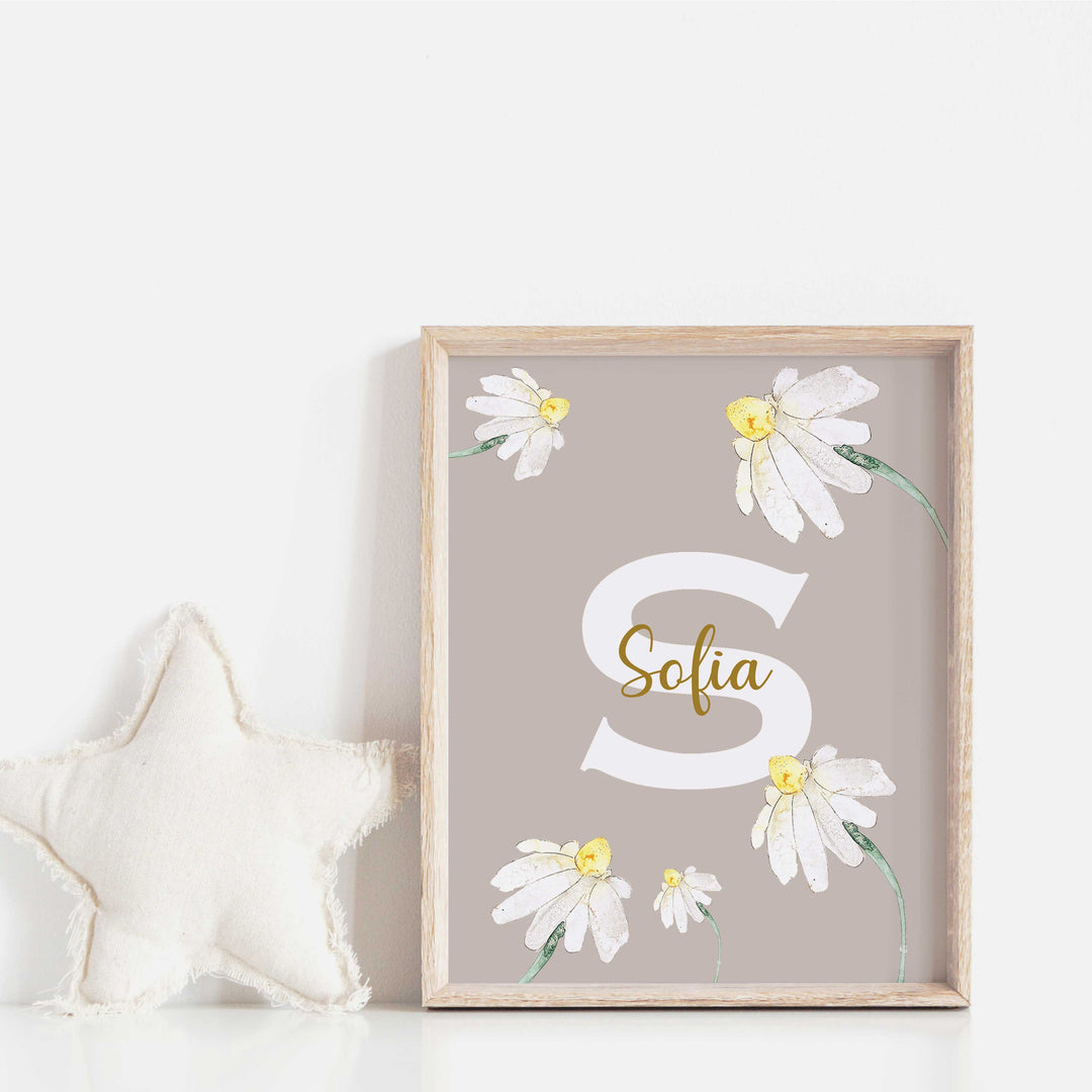 Affiche prénom et initiale - Marguerites