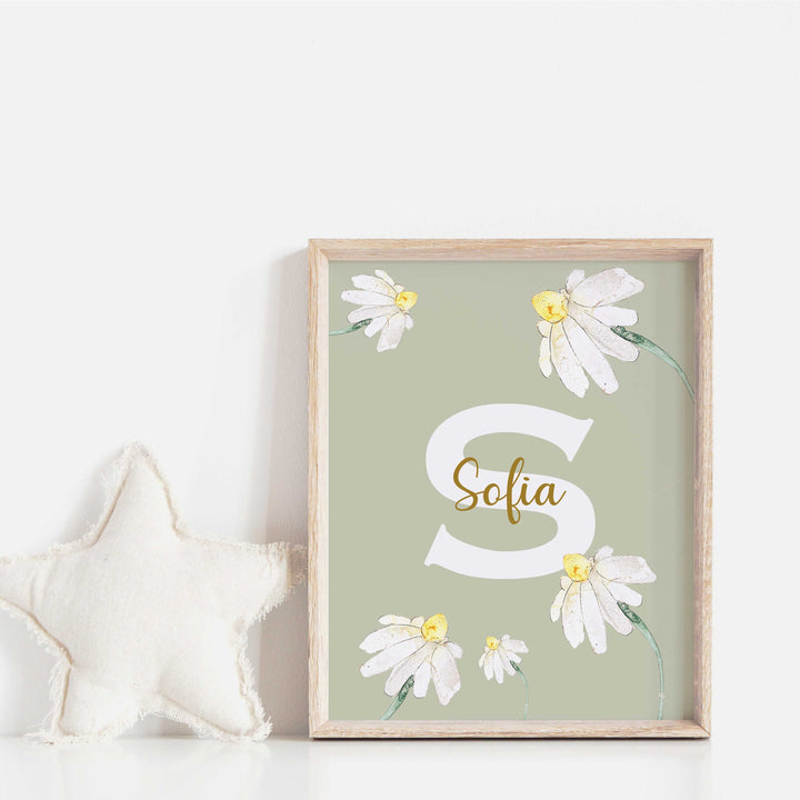 Affiche prénom et initiale - Marguerites