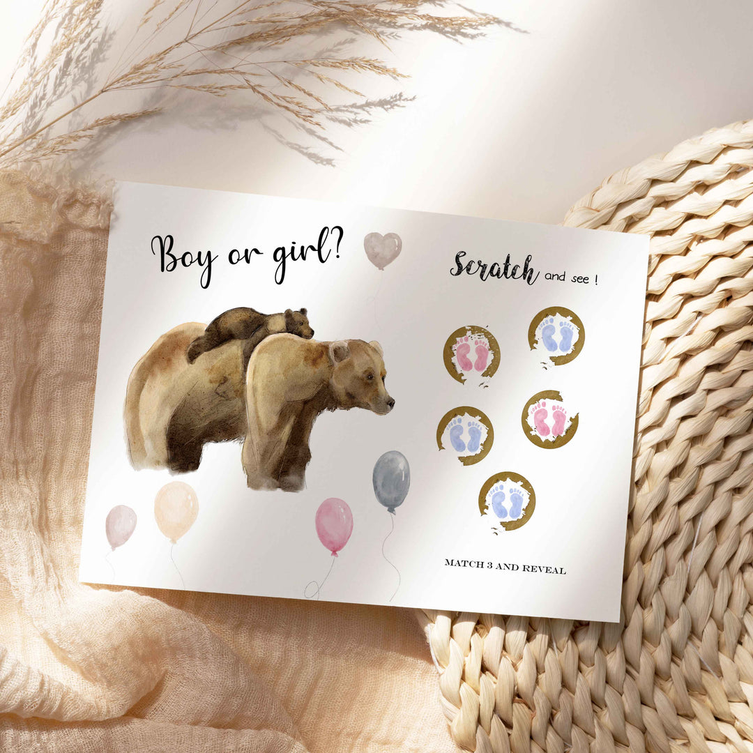 Carte à gratter: Fille ou garçon - jeu révélation de sexe de bébé (petits pieds roses ou bleus)