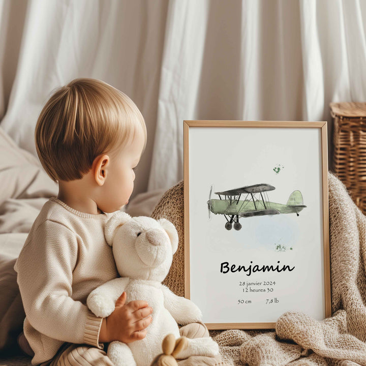 Affiche de naissance - Avion vintage (voir couleurs)