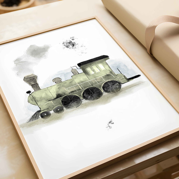 Trio d'affiches véhicules - pickup, motocross, train à vapeur  (vert mousse)