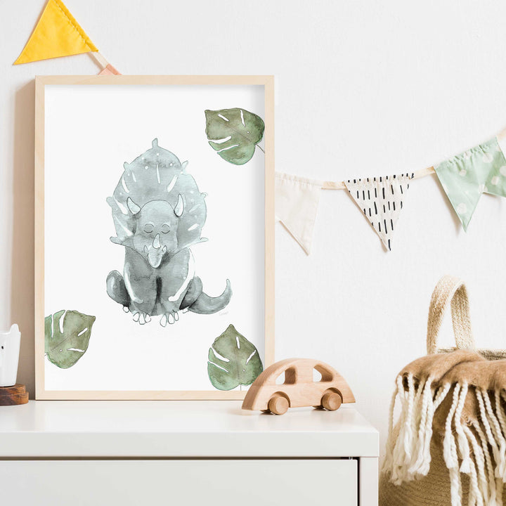 Illustration - Dinos - Tricératops et monstera