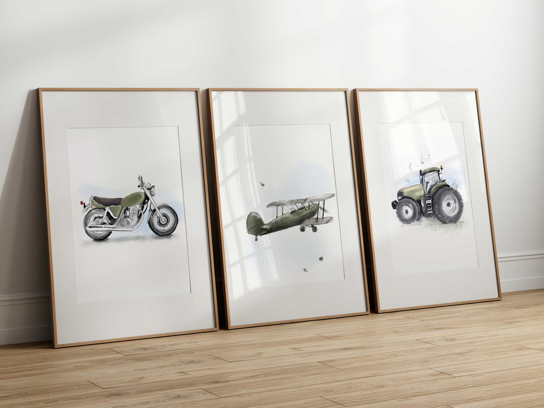 Ensemble de 6 illustrations de véhicules - vert mousse