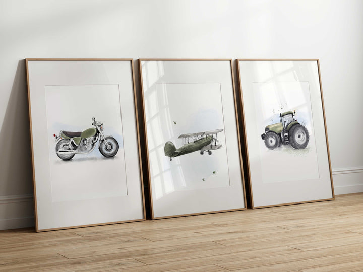 Ensemble de 6 illustrations de véhicules - vert mousse