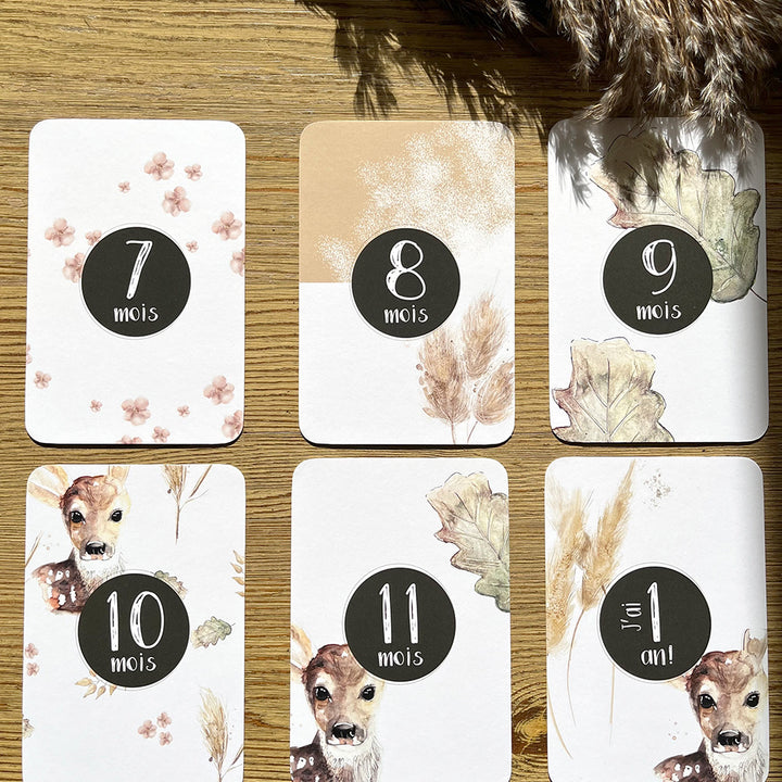 Cartes-étapes · bébé · Faon, pampas et myosotis