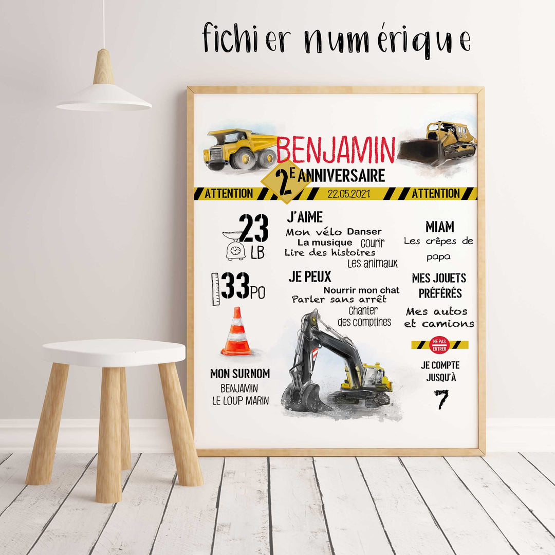 Affiche anniversaire camions de construction