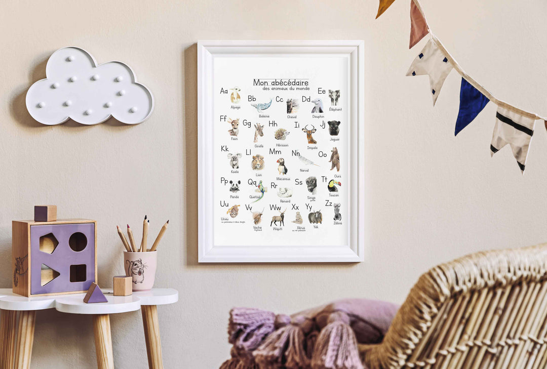 Affiche ludique: Abécédaire des animaux du monde