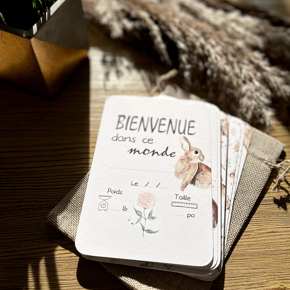 Cartes-étapes · bébé · Lapine et fleurs