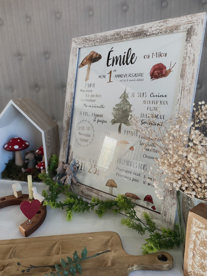 Affiche premier anniversaire champignons
