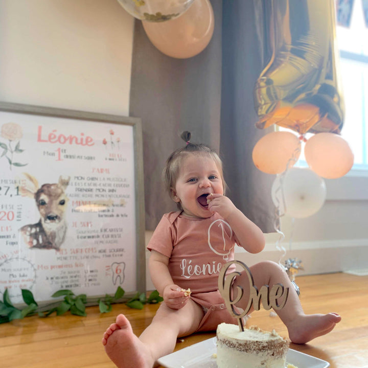 Affiche premier anniversaire ''Faon et douces fleurs''