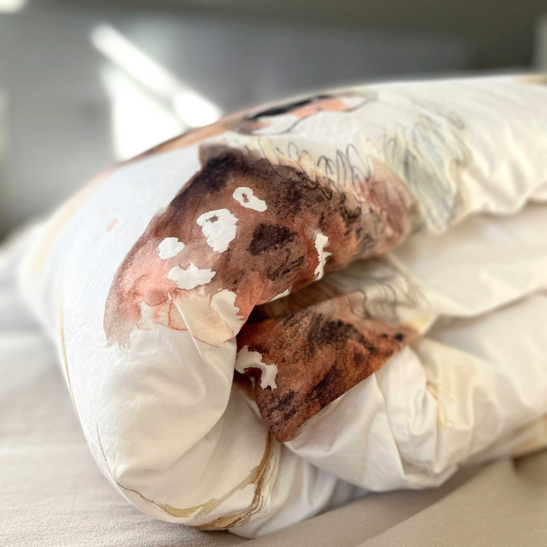 Housse de couette chevreuil, pampas et myosotis - naturel en satin de coton