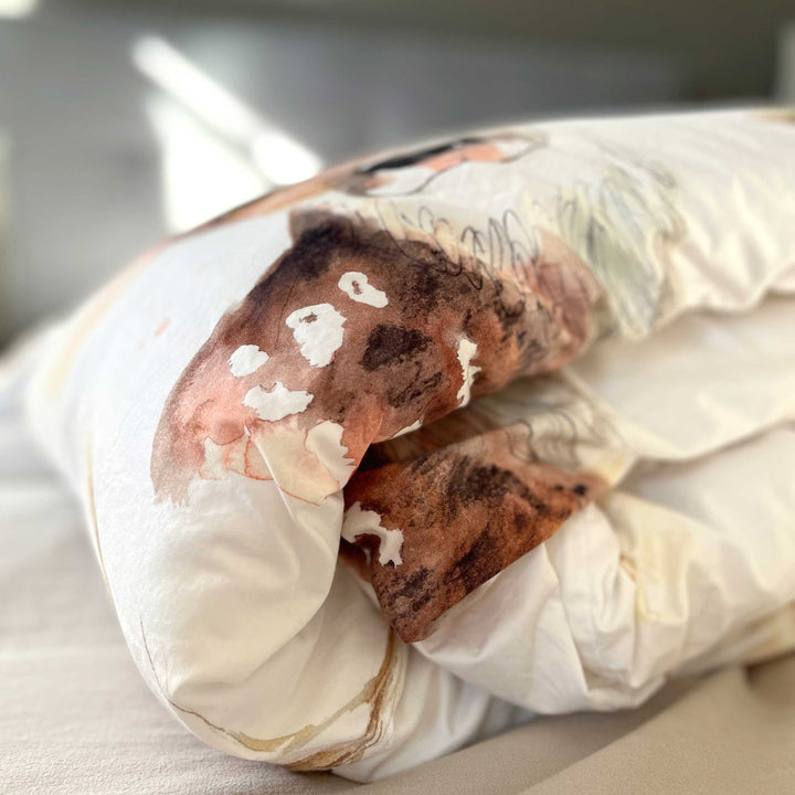 Housse de couette chevreuil, pampas et myosotis - naturel en satin de coton