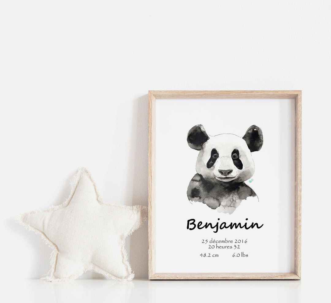 Affiche de naissance personnalisée panda