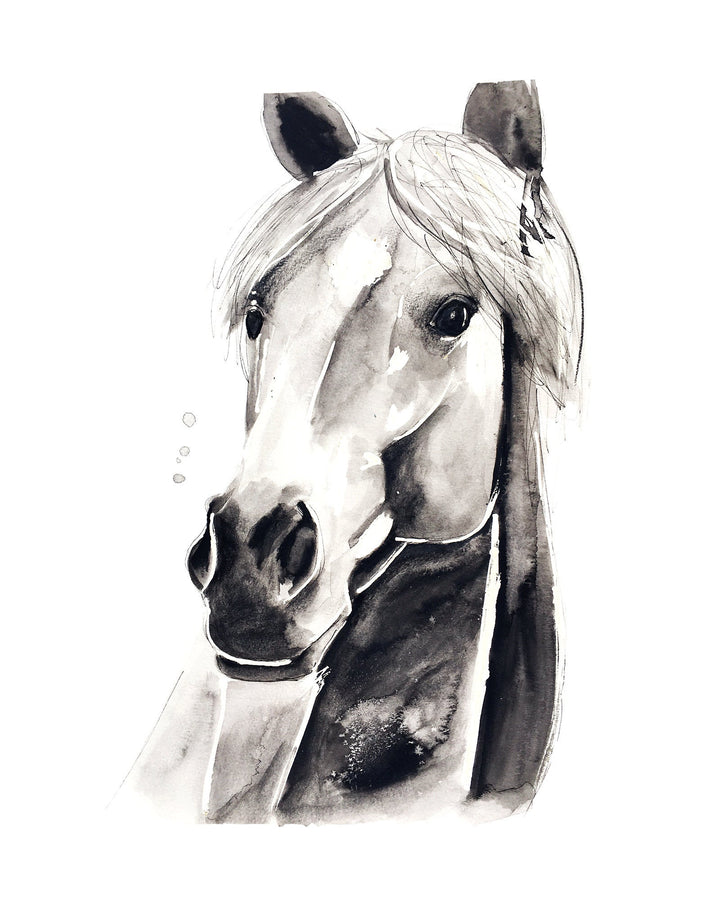 Illustration imprimée - animaux de la ferme - cheval gris
