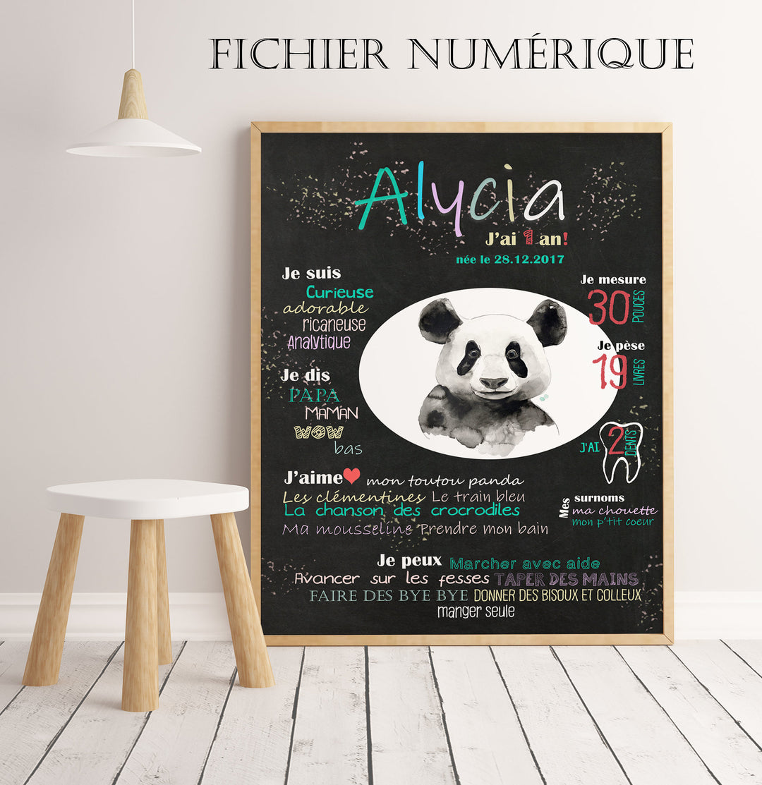 Affiche premier anniversaire ''Doux panda''