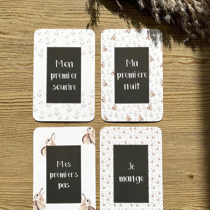 Cartes-étapes · bébé · Lapine et fleurs