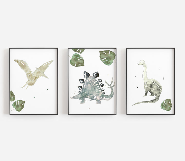 Ensemble d'illustrations dinosaures et monstera