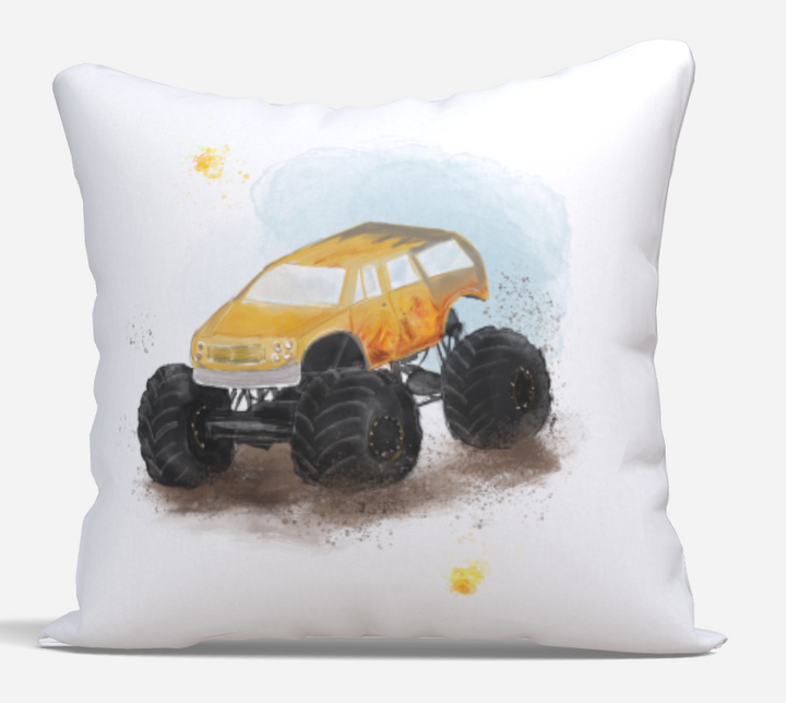 Cushion cover · Monster trucks - Yellow and flames 