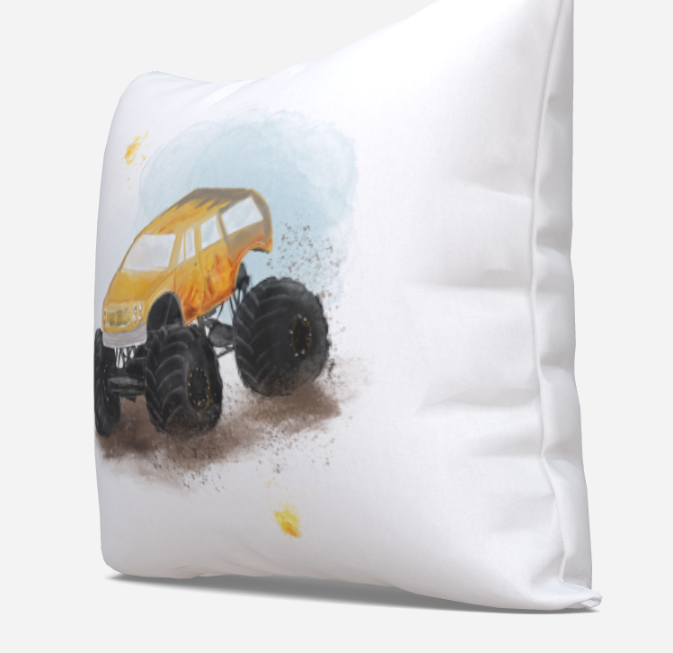 Cushion cover · Monster trucks - Yellow and flames 