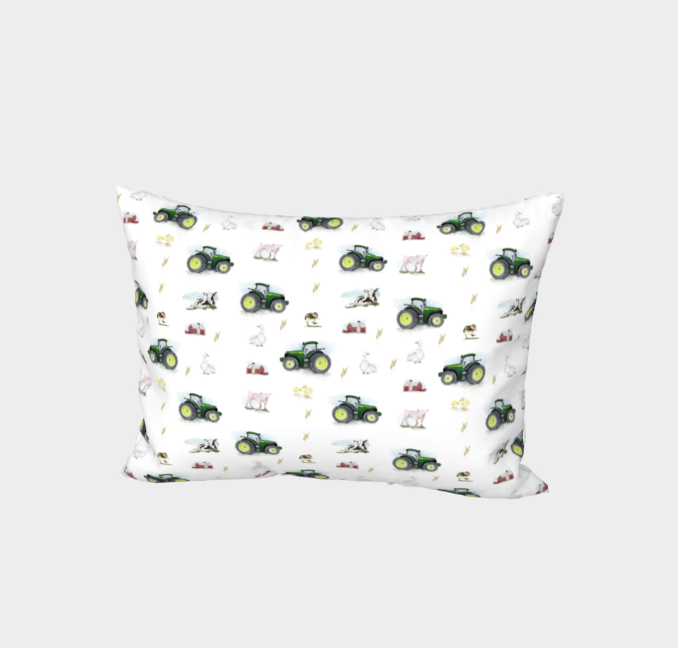 Housse de couette - tracteurs vert - naturel en satin de coton