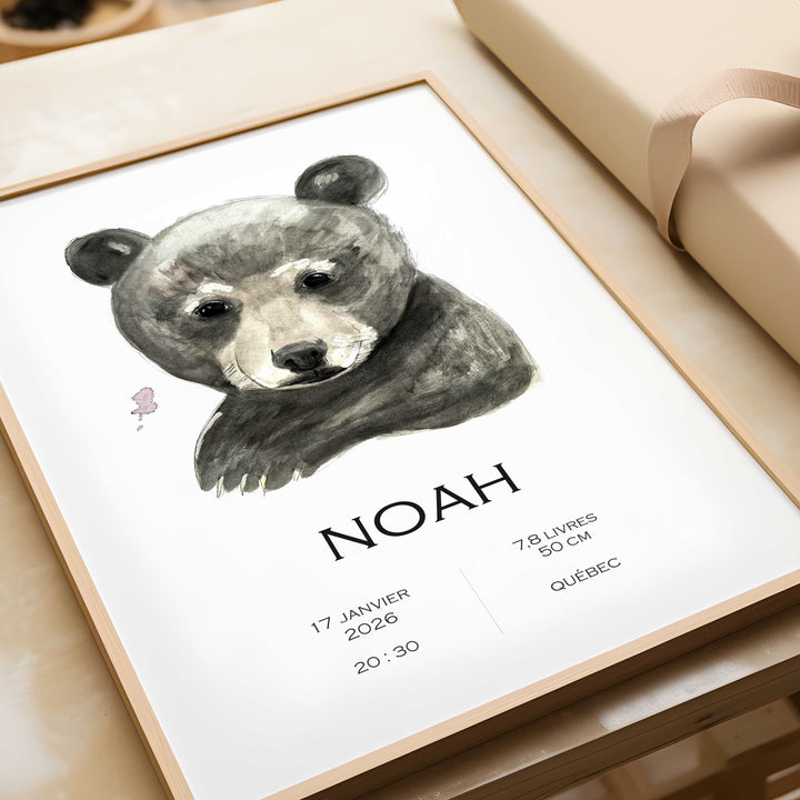 Birth announcement poster - black bear