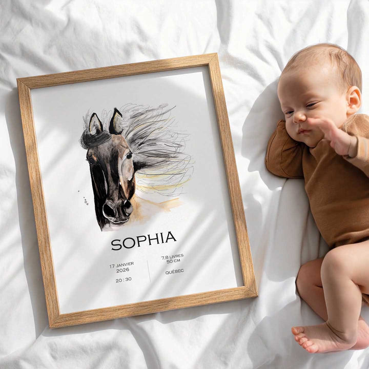 Birth announcement poster - horse with flowing mane