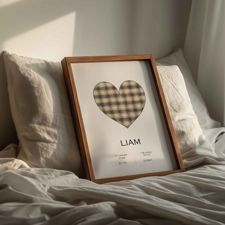 Birth announcement poster - Gold checkered heart