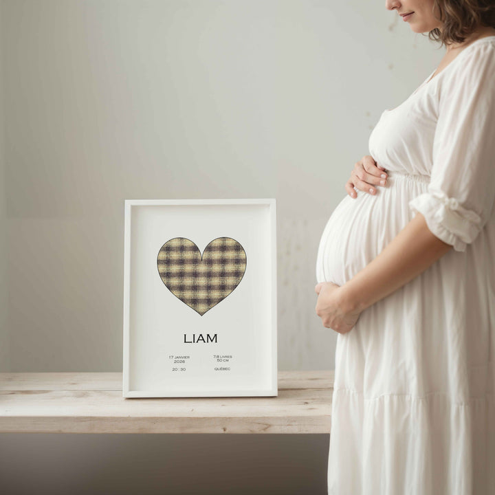 Birth announcement poster - Gold checkered heart