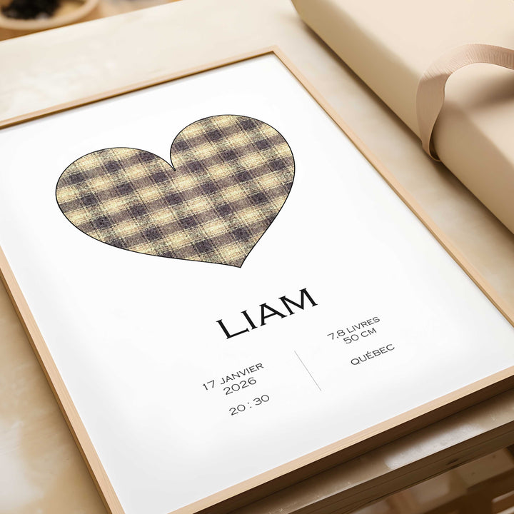 Birth announcement poster - Gold checkered heart