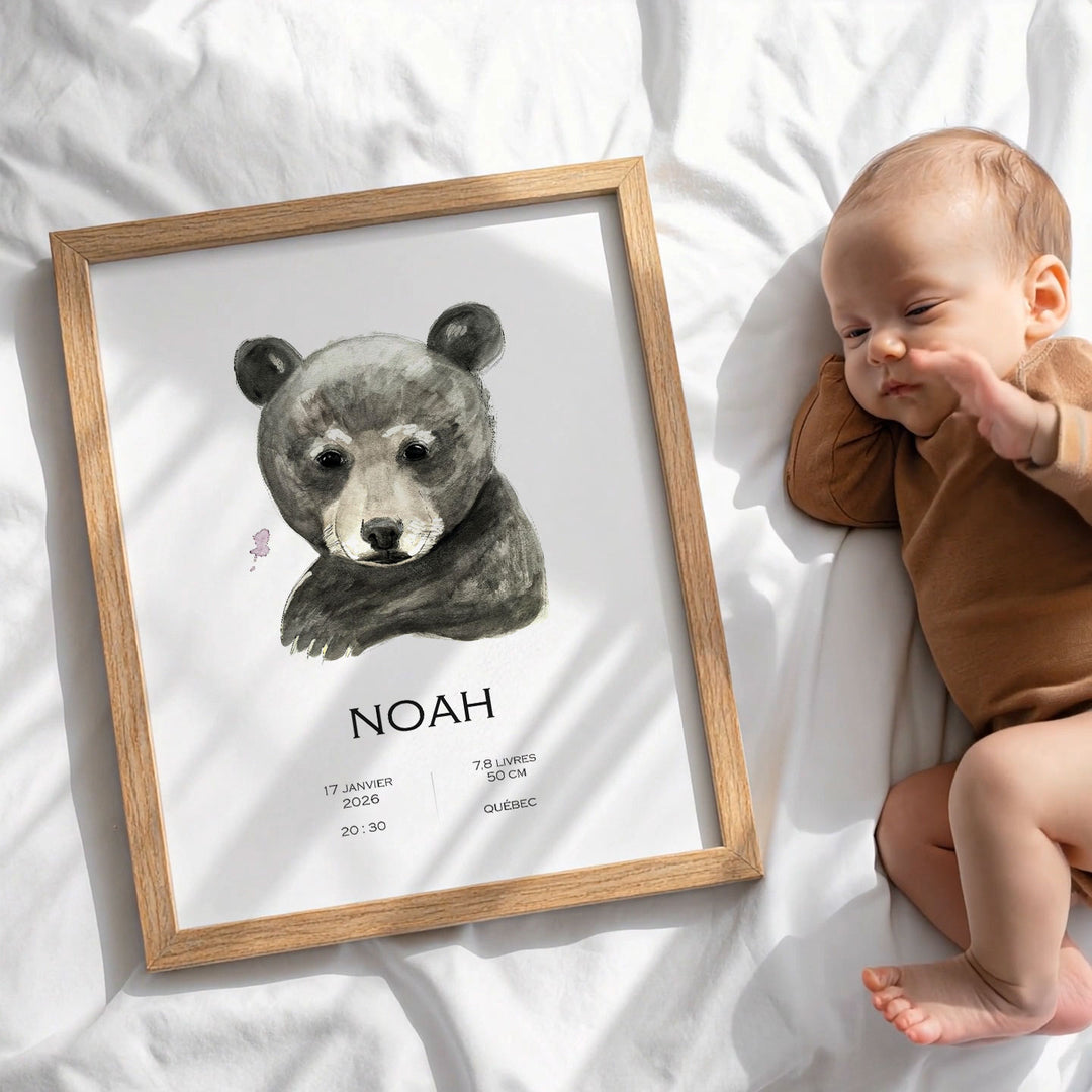 Birth announcement poster - black bear