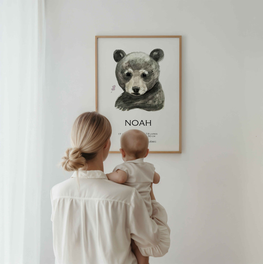 Birth announcement poster - black bear