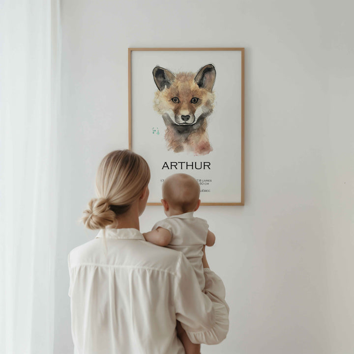 Personalized fox face birth announcement poster