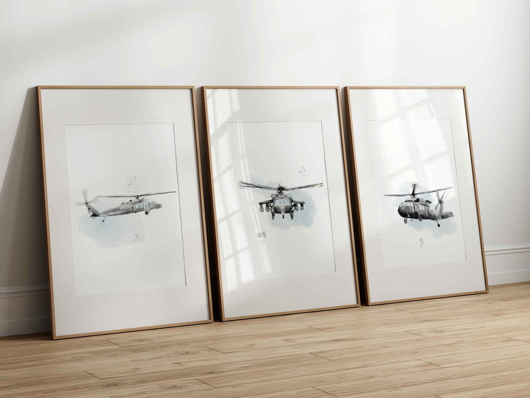 Ensemble affiches Hélicoptères Black Hawk - Noir et blanc