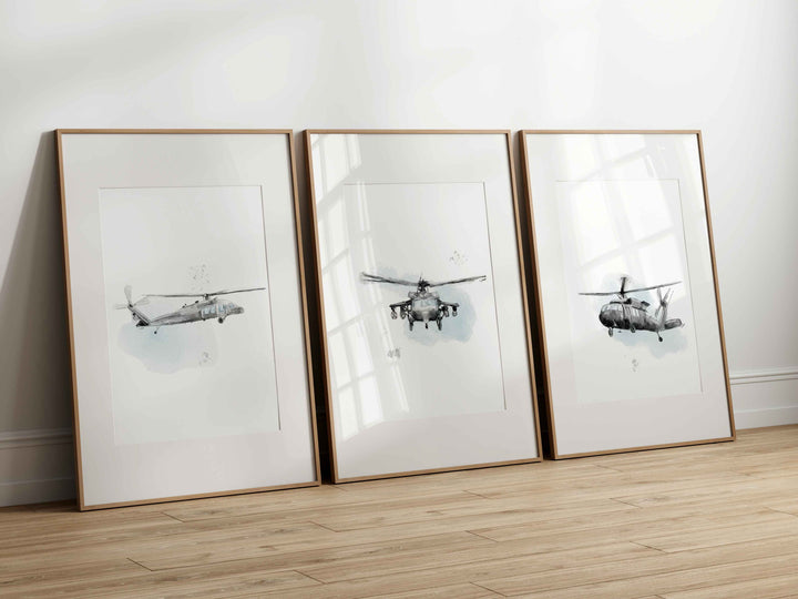 Ensemble affiches Hélicoptères Black Hawk - Noir et blanc